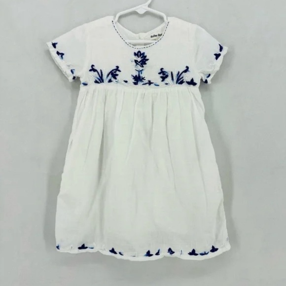 100% Roller Rabbit cotton white dress with blue embroidered flowers - Picture 7 of 12